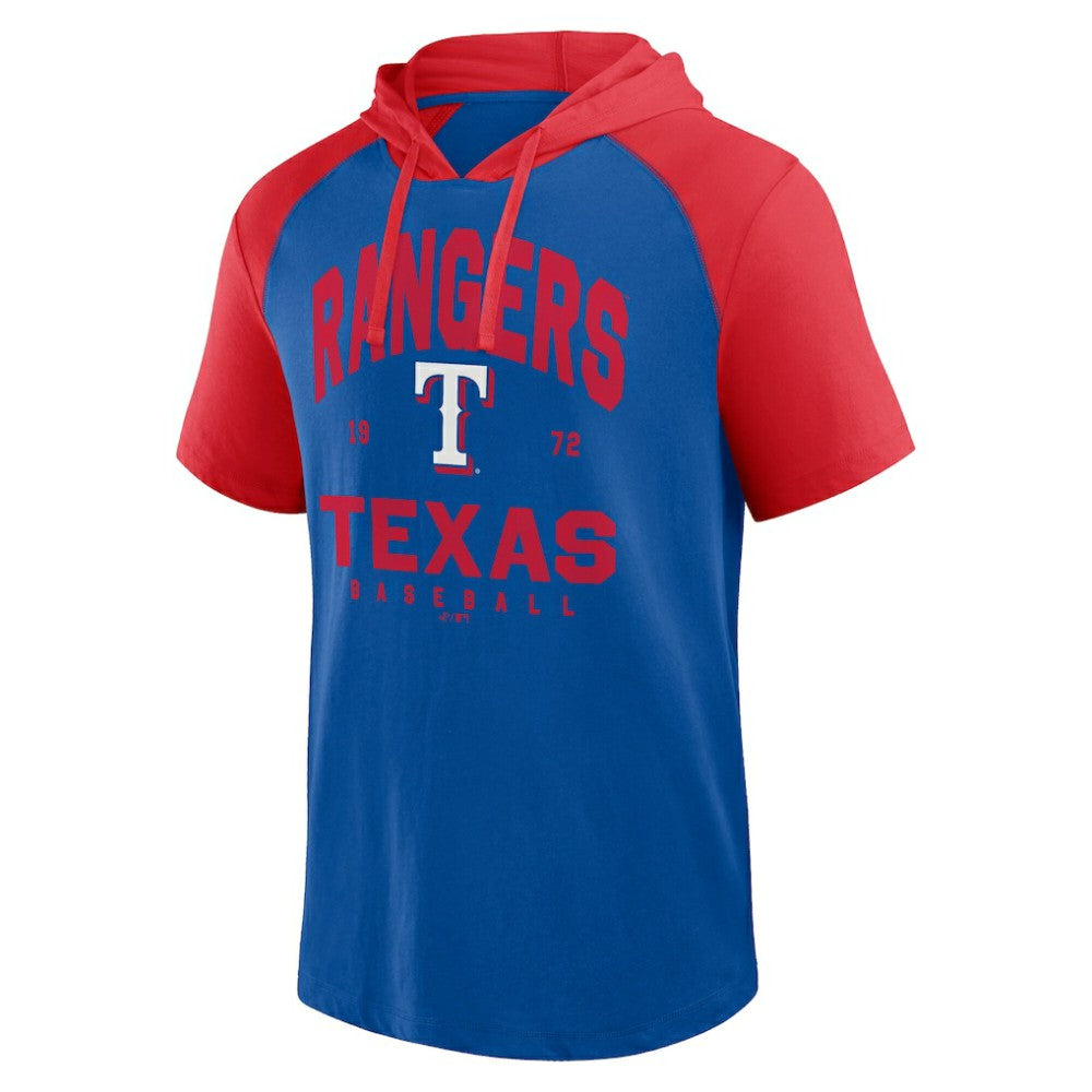 Texas Rangers Logo Athletic Prime Raglan Short Sleeve Hoodie T-Shirt | MLB New