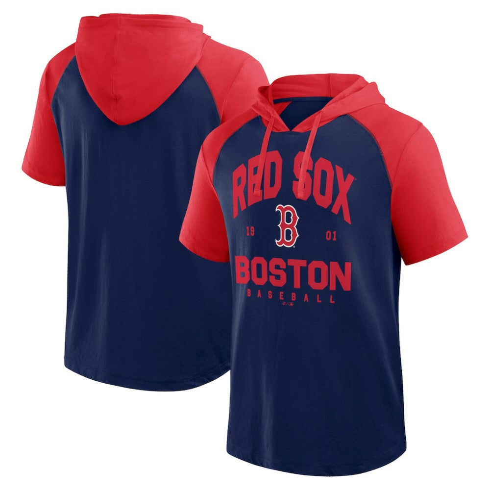 Boston Red Sox Logo Athletic Prime Raglan Short Sleeve Hoodie T-Shirt | MLB Outlet