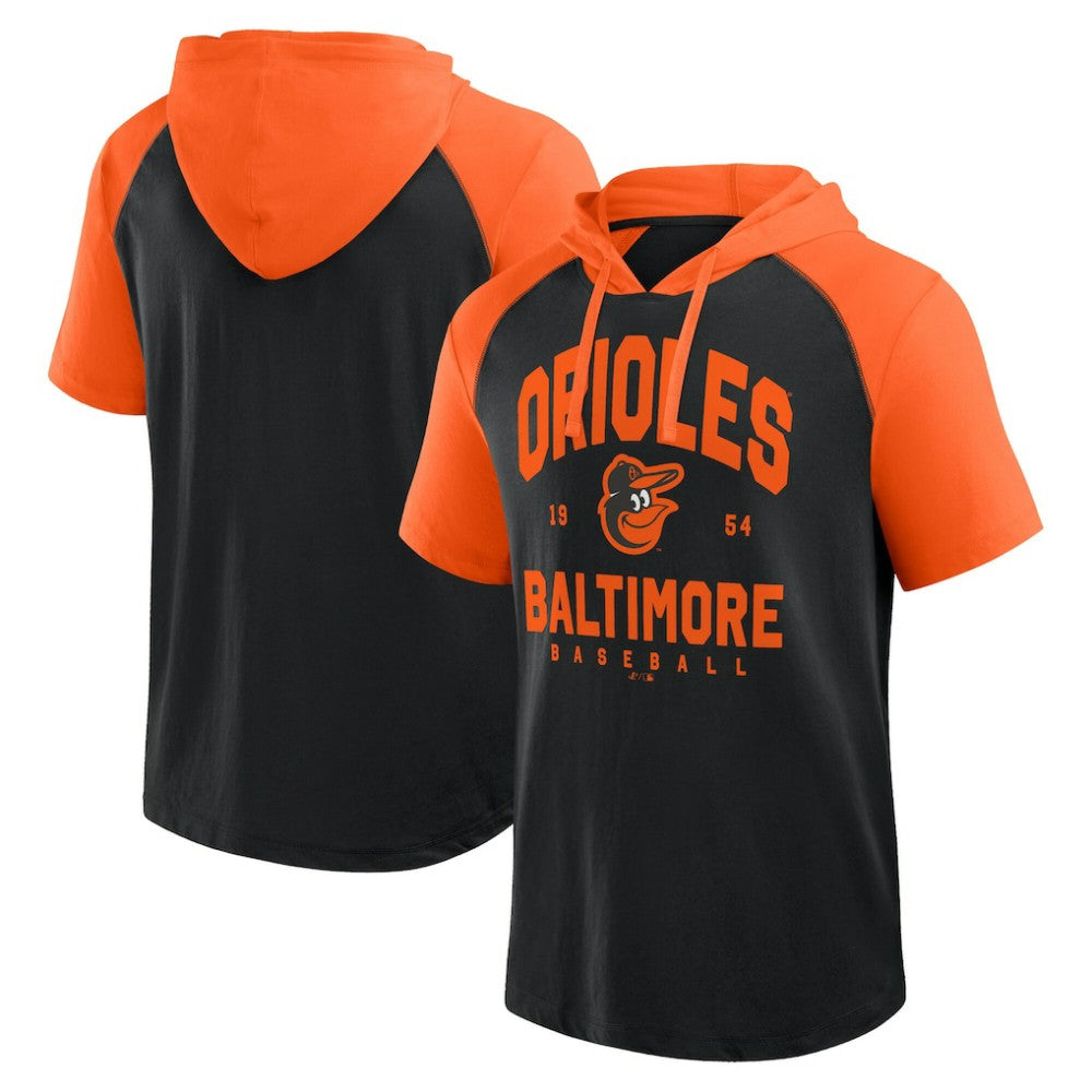 Baltimore Orioles Logo Athletic Prime Raglan Short Sleeve Hoodie T-Shirt | MLB Outlet