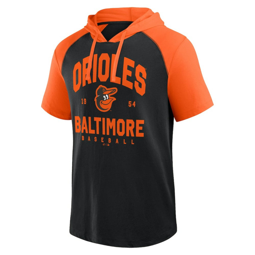 Baltimore Orioles Logo Athletic Prime Raglan Short Sleeve Hoodie T-Shirt | MLB Outlet