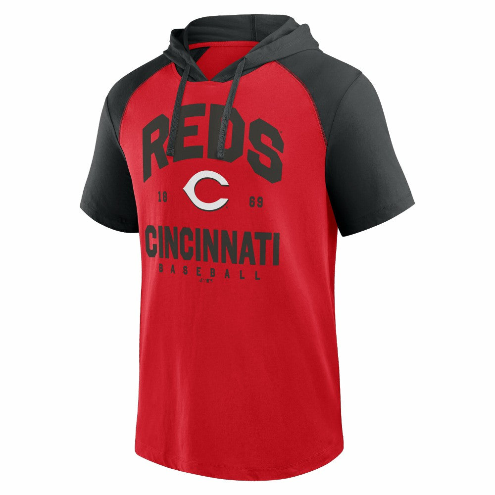 Cincinnati Reds Logo Athletic Prime Raglan Short Sleeve Hoodie T-Shirt | MLB Near me