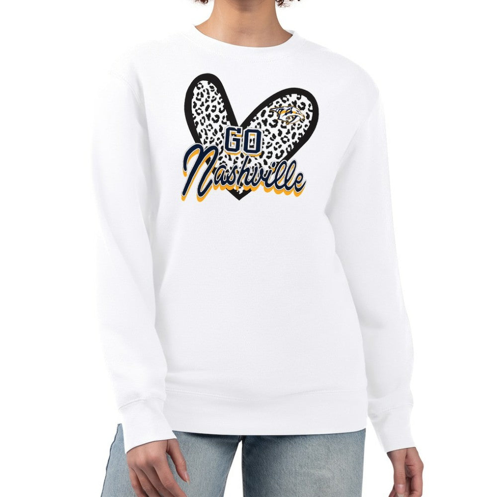 Nashville Predators G-III 4Her by Carl Banks Women's Animal Print Heart Fleece Pullover Sweatshirt Outlet