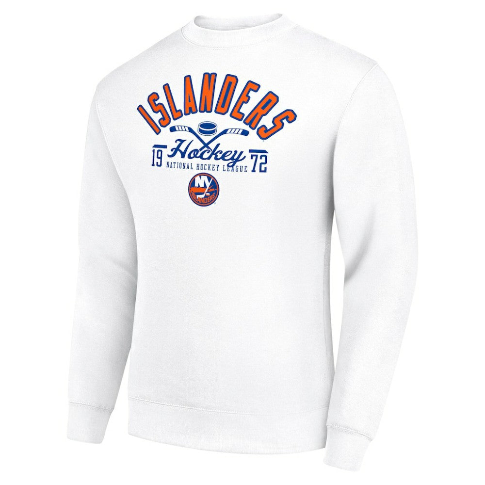 New York Islanders Starter Stick And Puck Logo Fleece Pullover Sweatshirt On Sale