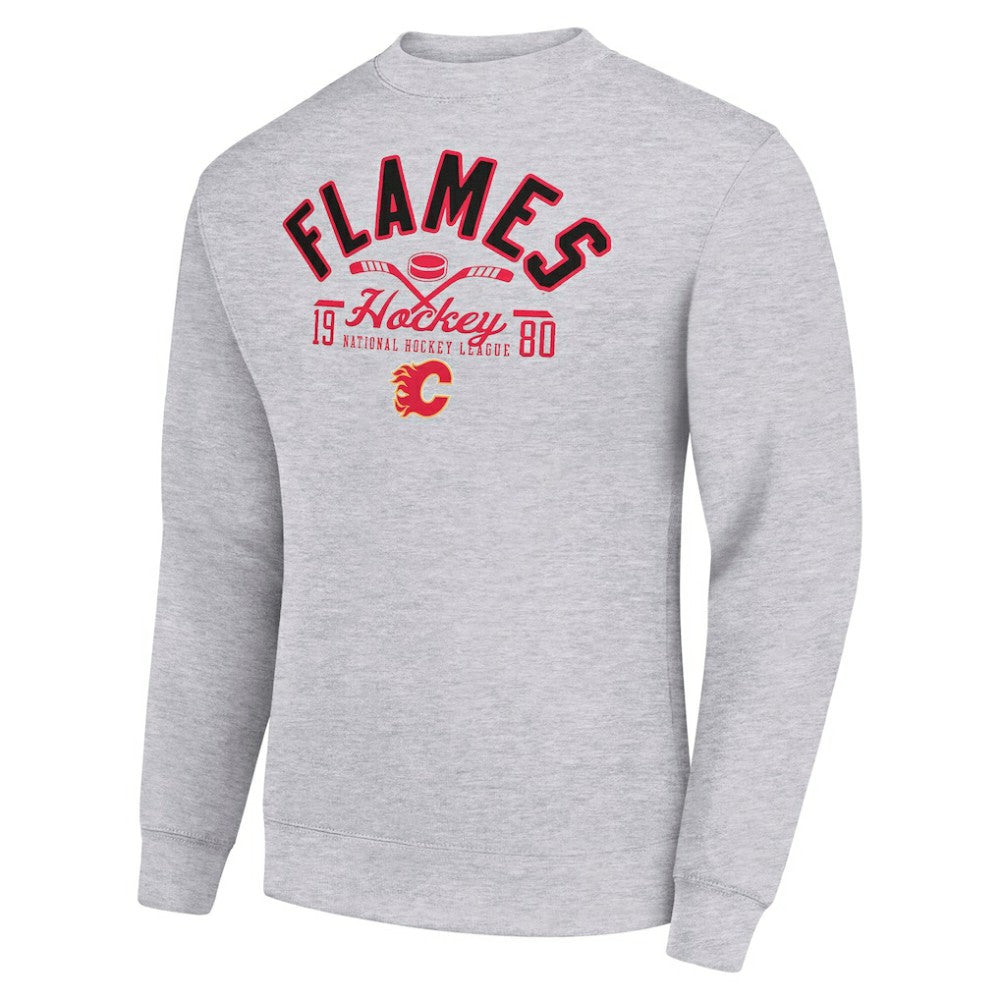 Calgary Flames Starter Stick And Puck Logo Fleece Pullover Sweatshirt Sale
