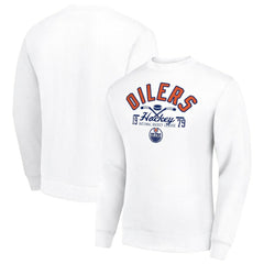 Edmonton Oilers Starter Stick And Puck Logo Fleece Pullover Sweatshirt For Sale