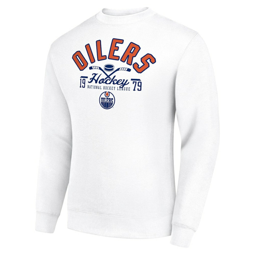 Edmonton Oilers Starter Stick And Puck Logo Fleece Pullover Sweatshirt For Sale