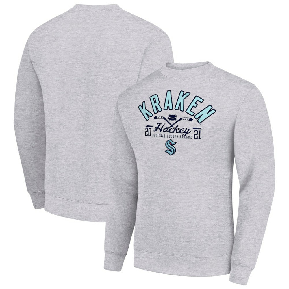 Seattle Kraken Starter Stick And Puck Logo Fleece Pullover Sweatshirt On Sale