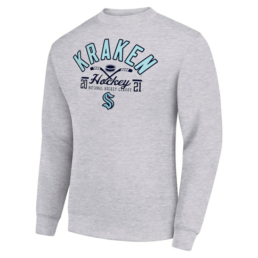 Seattle Kraken Starter Stick And Puck Logo Fleece Pullover Sweatshirt On Sale