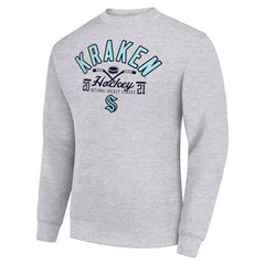 Seattle Kraken Starter Stick And Puck Logo Fleece Pullover Sweatshirt On Sale