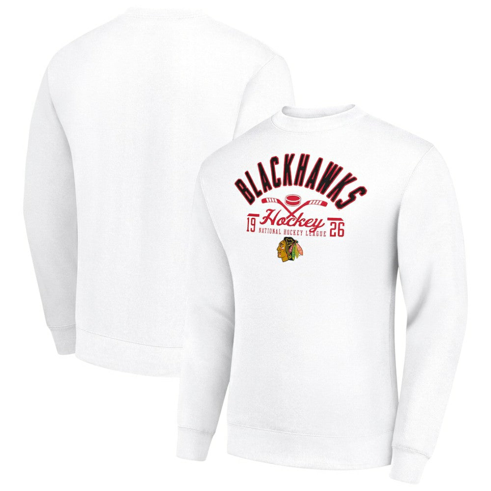 Chicago Blackhawks Starter Stick And Puck Logo Fleece Pullover Sweatshirt Outlet