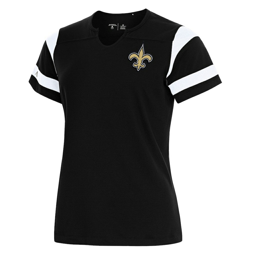 New Orleans Saints  Antigua Women's Encounter Short Sleeve Notch Neck Top
