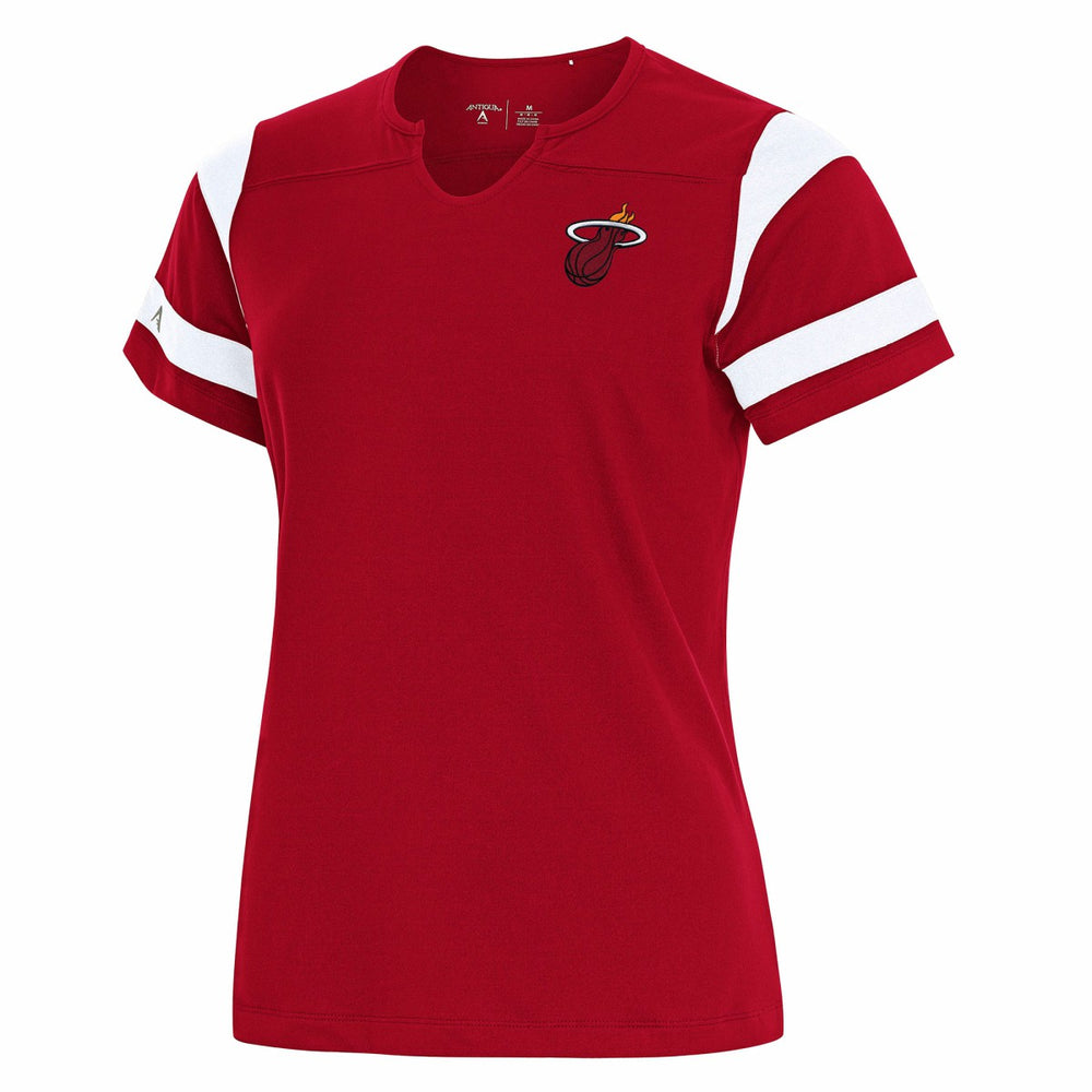 Miami Heat Antigua Women's Encounter Short Sleeve Notch Neck Top Discount