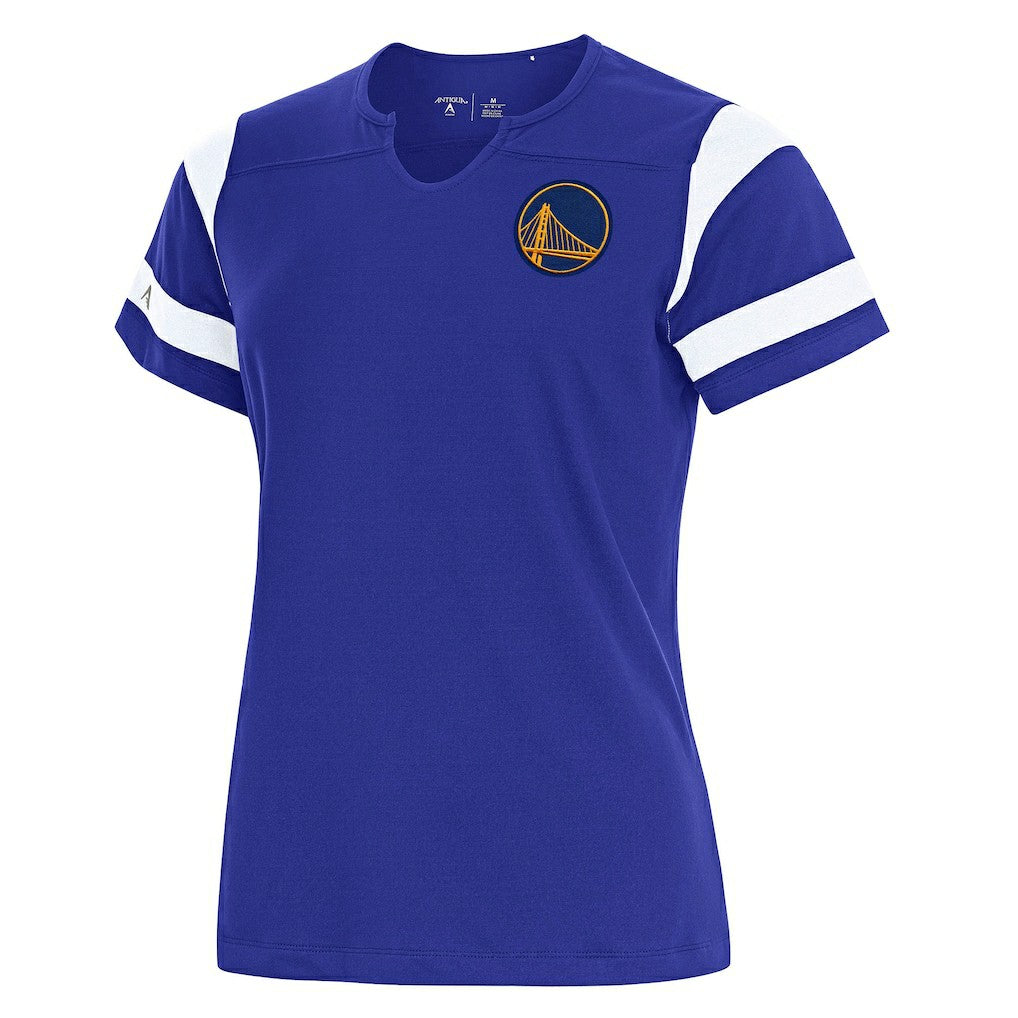 Golden State Warriors Antigua Women's Encounter Short Sleeve Notch Neck Top sale Discount