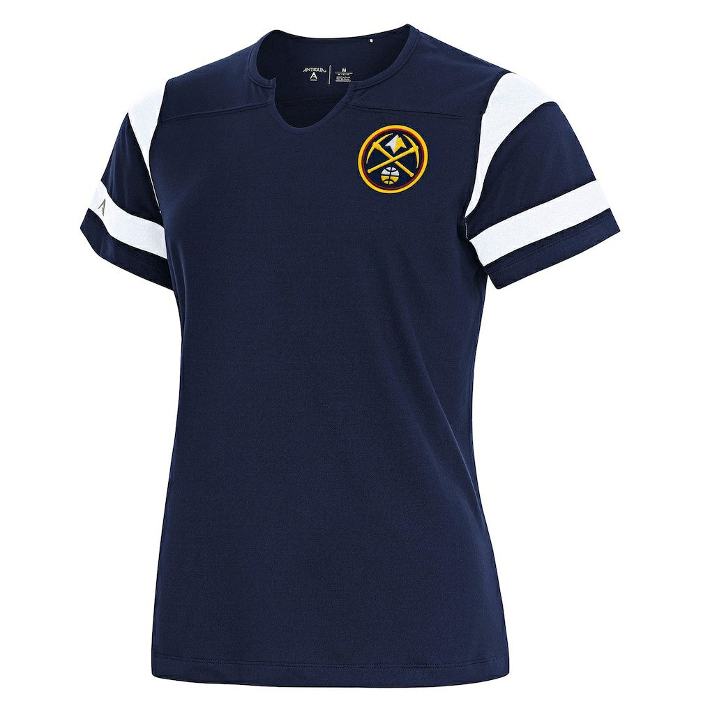 Denver Nuggets Antigua Women's Encounter Short Sleeve Notch Neck Top sale For Sale