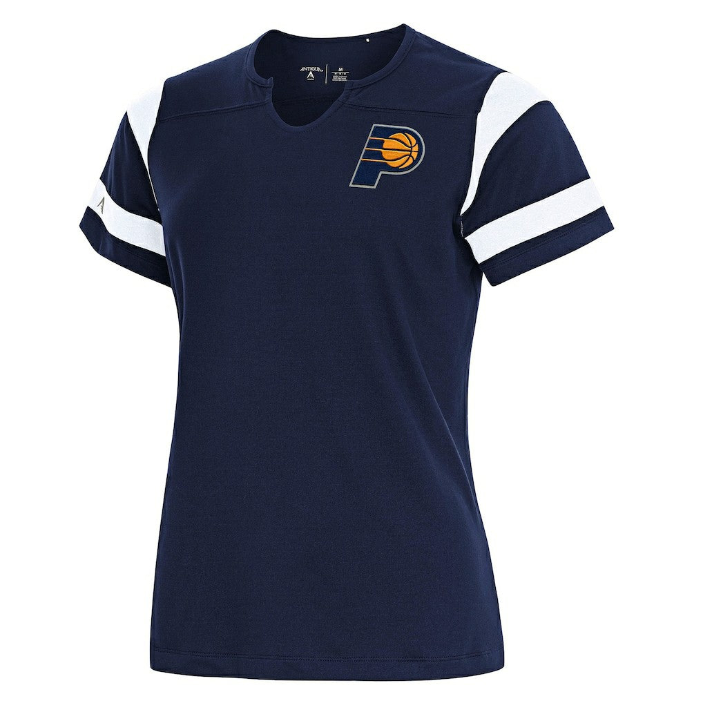 Indiana Pacers Antigua Women's Encounter Short Sleeve Notch Neck Top For Sale