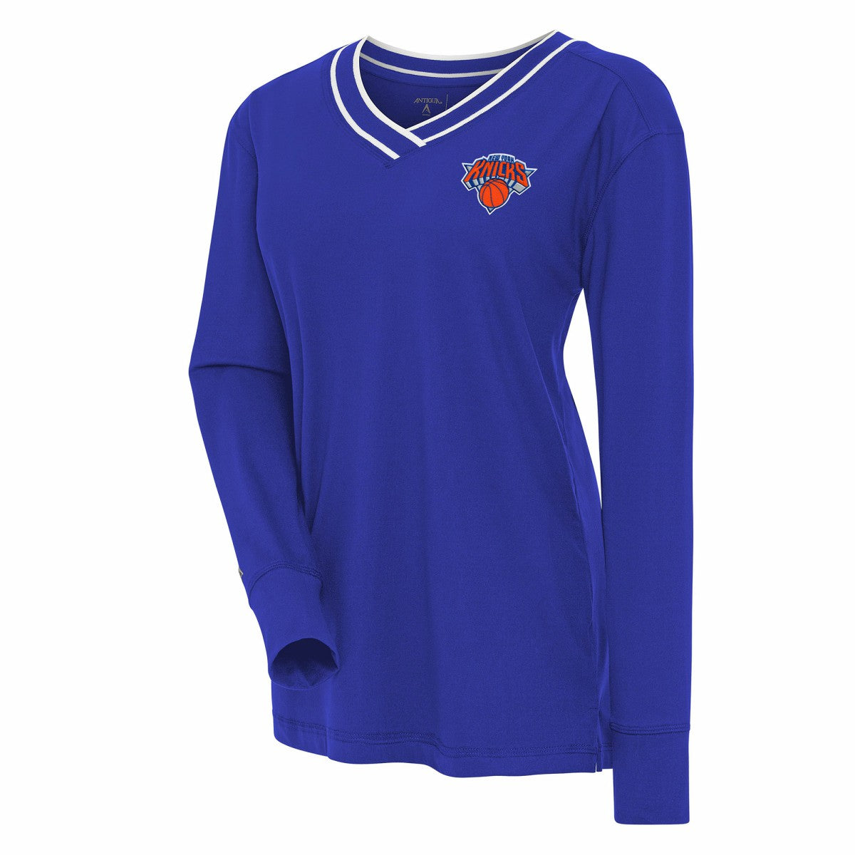 New York Knicks Antigua Women's Symbolic Long Sleeve V-Neck Top Discount