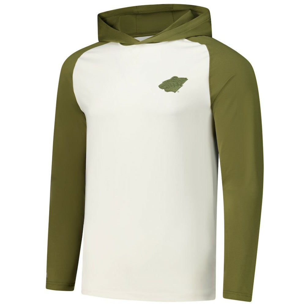 Minnesota Wild Antigua Intrepid Sand Raglan Long Sleeve Hoodie T-Shirt For Sale