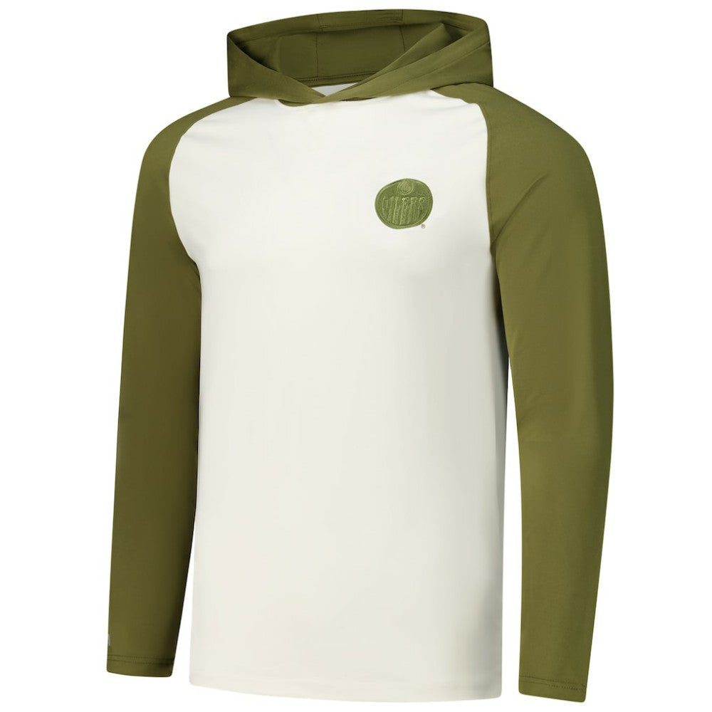 Edmonton Oilers Antigua Intrepid Sand Raglan Long Sleeve Hoodie T-Shirt On Sale