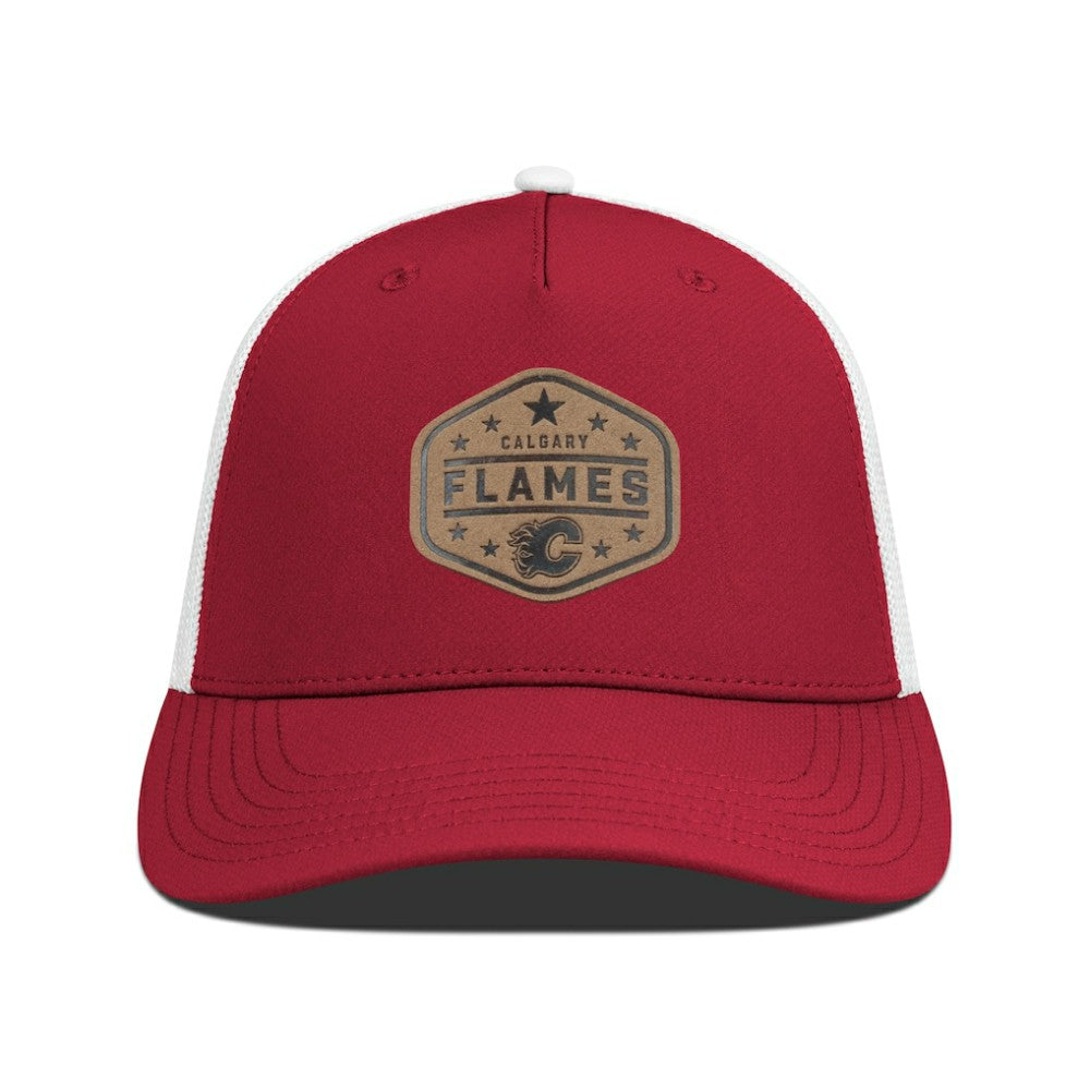 Calgary Flames Men's Levelwear Faux Leather Patch Structured Adjustable Hat On Sale