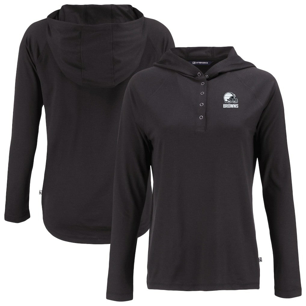 Cleveland Browns  Cutter & Buck Women's Coastline Epic Comfort Eco Recycled Quarter-Snap Long Sleeve Hoodie T-Shirt