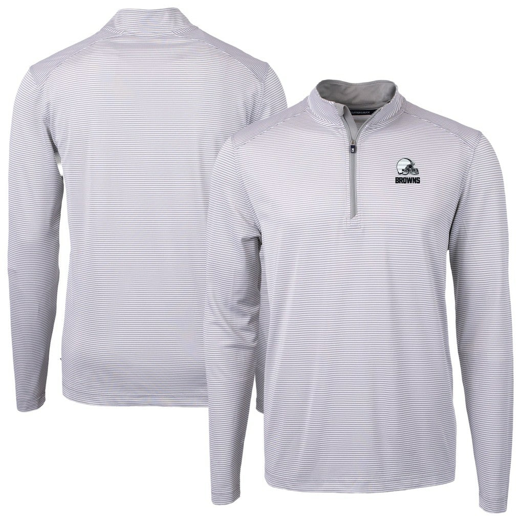 Cleveland Browns  Cutter & Buck Big & Tall Virtue Eco Pique Micro Stripe Recycled Quarter-Zip Pullover Top