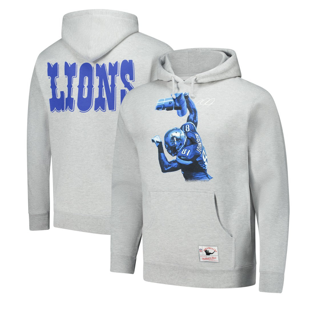 Detroit Lions Mitchell & Ness Calvin Johnson  Hall of Fame Player Graphic Pullover Hoodie