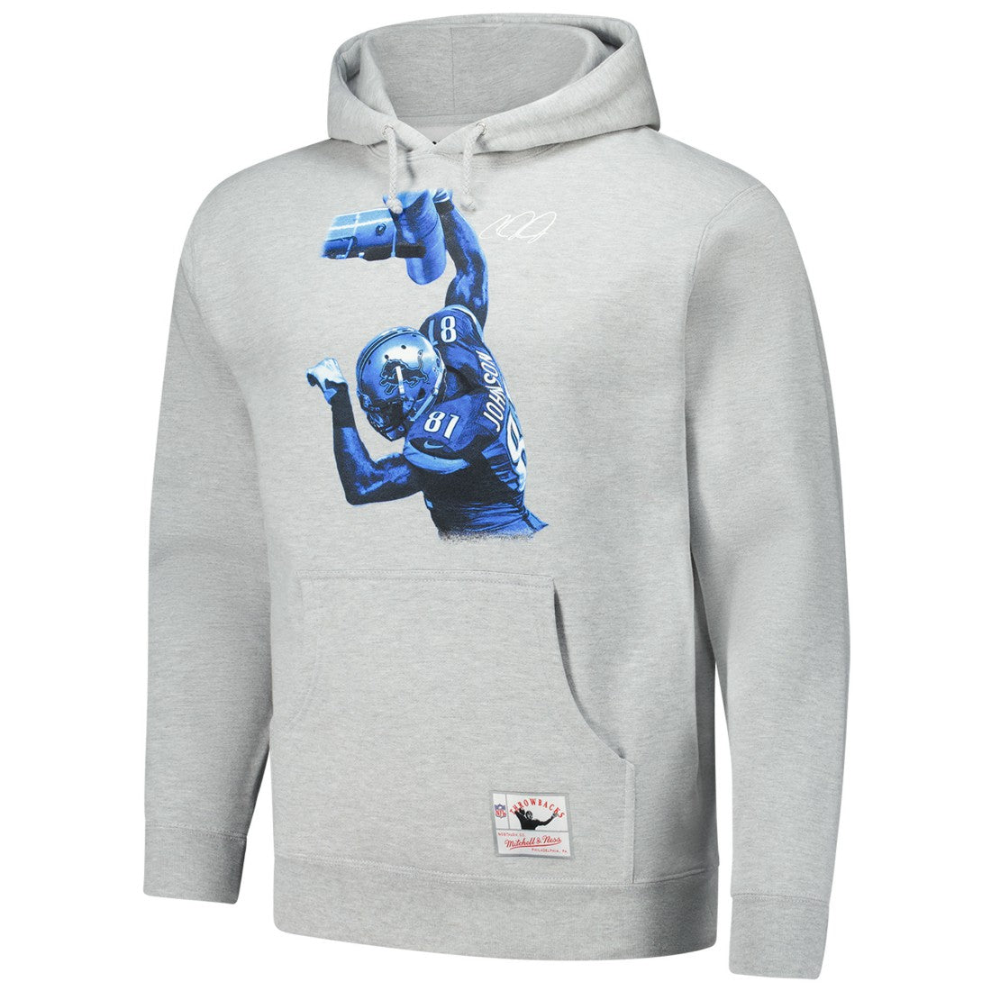 Detroit Lions Mitchell & Ness Calvin Johnson  Hall of Fame Player Graphic Pullover Hoodie