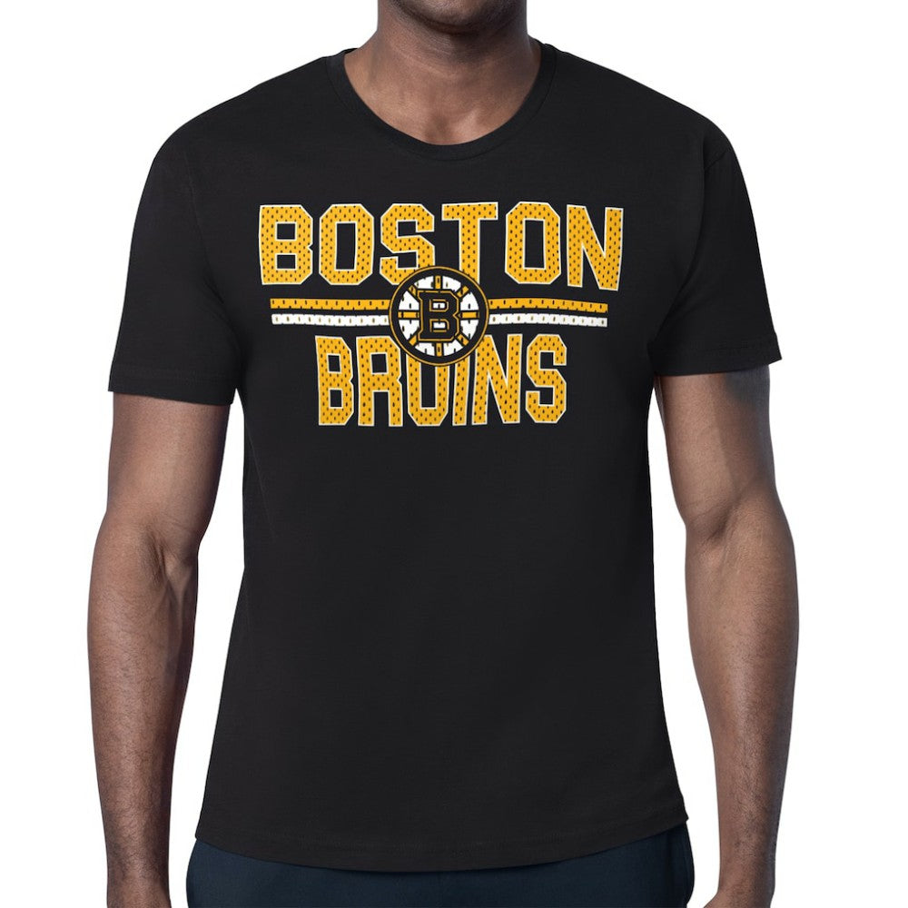 Boston Bruins Starter Mesh Look Team Name T-Shirt On Sale