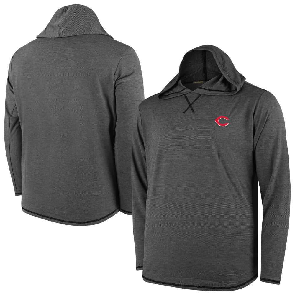 Cincinnati Reds Butter Stripe Tri-Blend Long Sleeve Hoodie T-Shirt - Black | MLB On Sale
