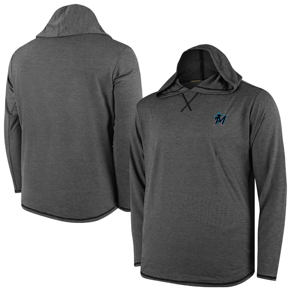 Miami Marlins Butter Stripe Tri-Blend Long Sleeve Hoodie T-Shirt - Black | MLB On Sale