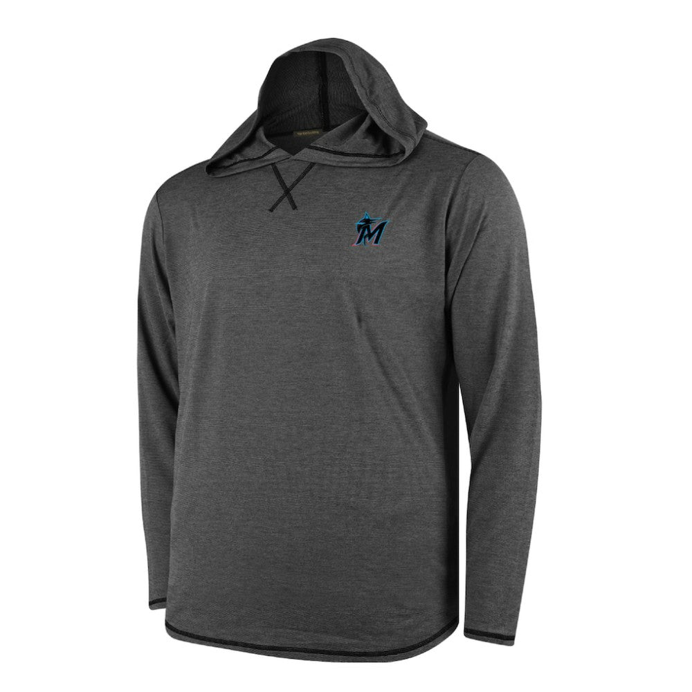 Miami Marlins Butter Stripe Tri-Blend Long Sleeve Hoodie T-Shirt - Black | MLB On Sale