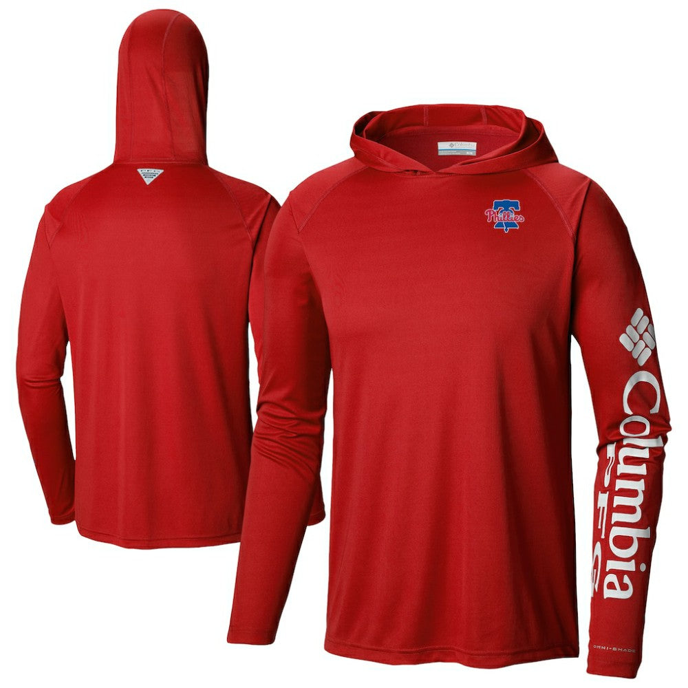 Philadelphia Phillies Columbia Omni-Wick Terminal Tackle Raglan Long Sleeve Hoodie T-Shirt | MLB Sale