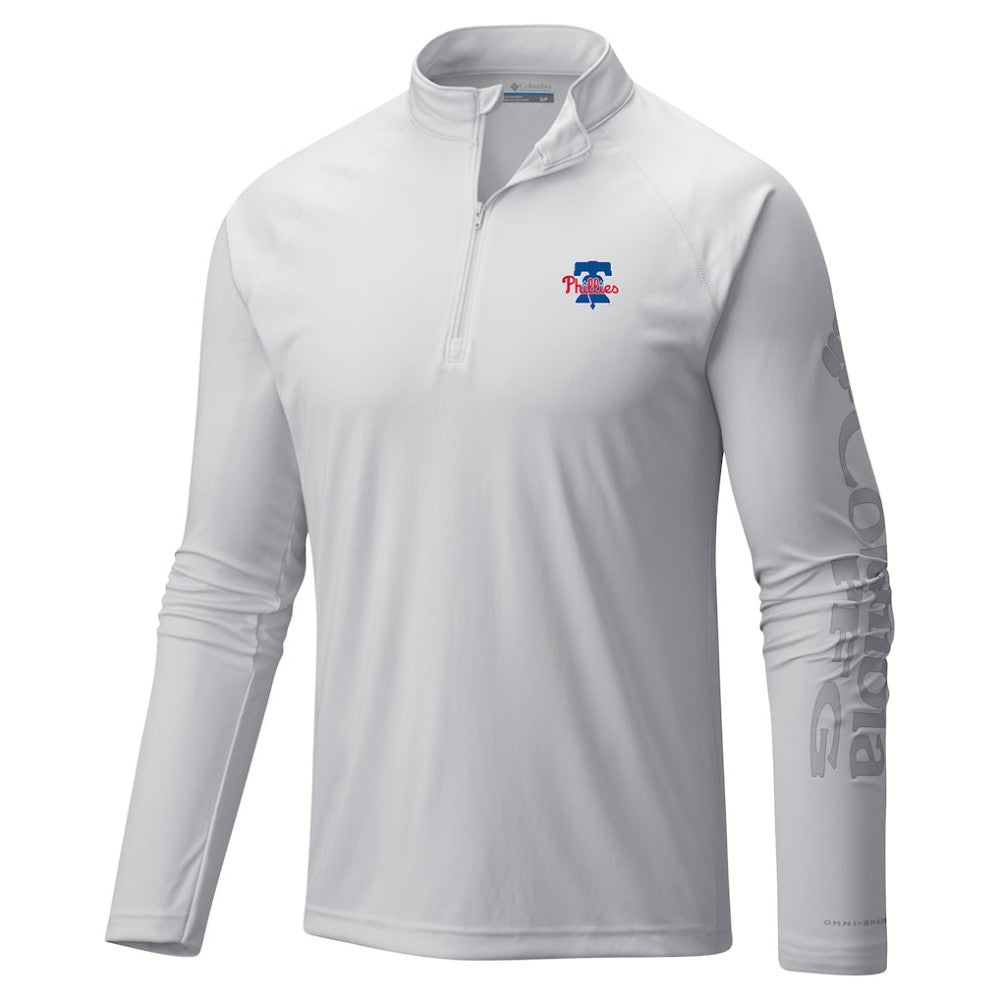 Philadelphia Phillies Columbia Terminal Tackle Raglan Omni-Shade Quarter-Zip Pullover Top | MLB Outlet