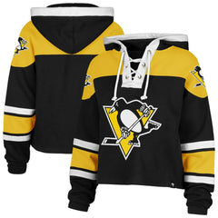 Pittsburgh Penguins '47 Women's Cropped Superior Lacer Pullover Hoodie Outlet