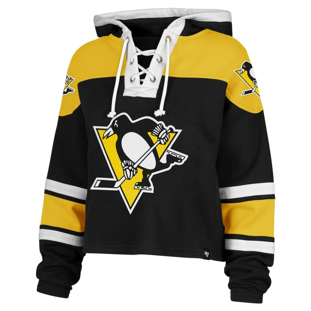 Pittsburgh Penguins '47 Women's Cropped Superior Lacer Pullover Hoodie Outlet
