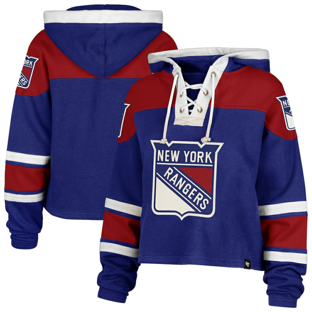 New York Rangers '47 Women's Cropped Superior Lacer Pullover Hoodie On Sale