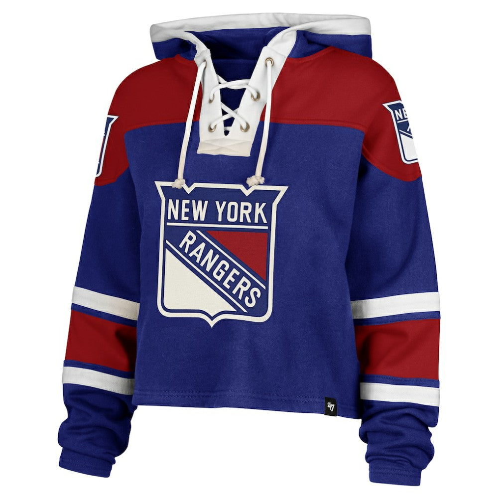 New York Rangers '47 Women's Cropped Superior Lacer Pullover Hoodie On Sale