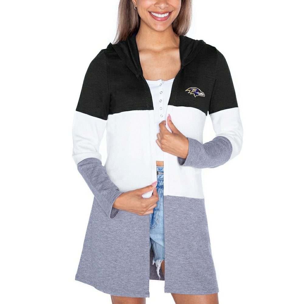 Baltimore Ravens  Gameday Couture Women's Tri-Blend Color Block Lightweight Cardigan Hoodie