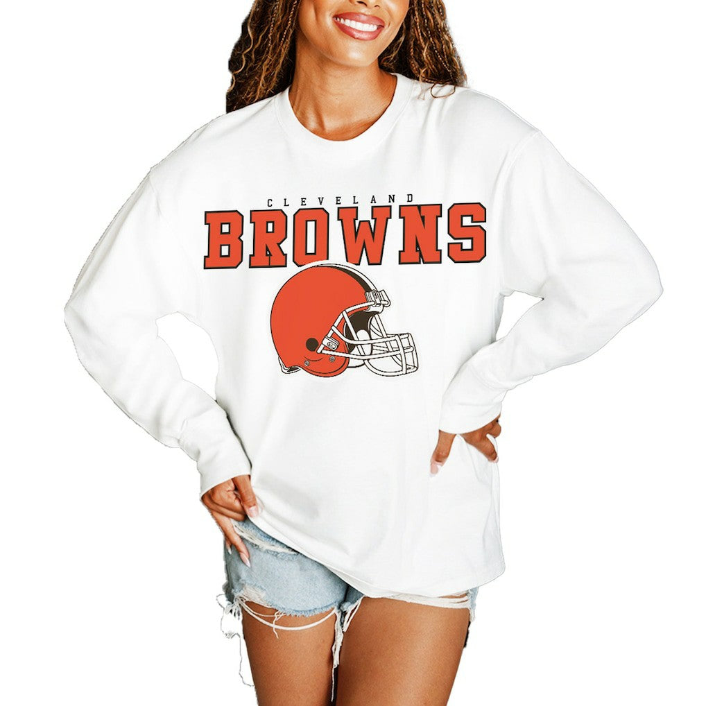 Cleveland Browns  Gameday Couture Women's Big Goals Oversized Long Sleeve T-Shirt