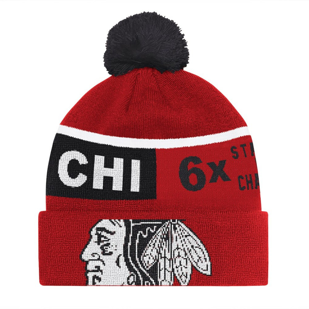 Chicago Blackhawks Starter Chyron Commemorative Cuffed Knit Hat with Pom Discount