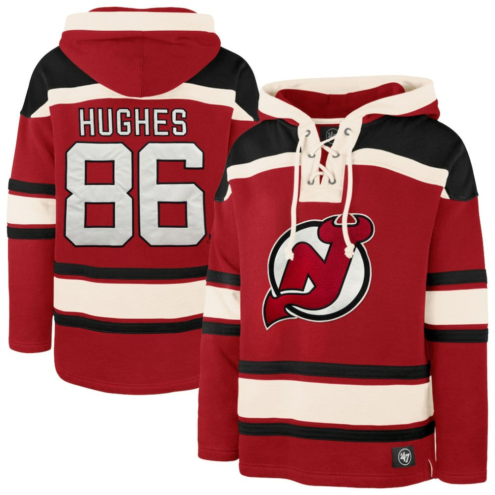 Jack Hughes New Jersey Devils '47 Big & Tall Lace-up Pullover Hoodie Discount