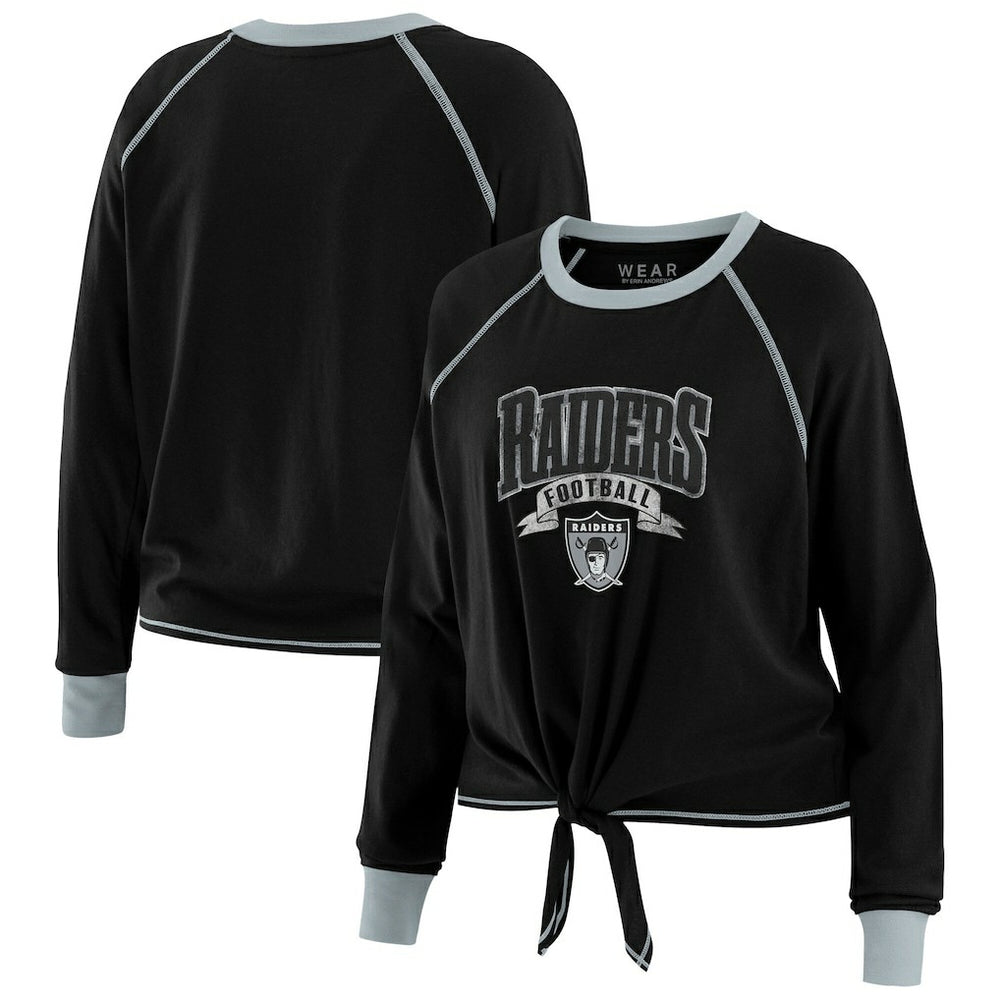 Las Vegas Raiders  WEAR by Erin Andrews Women's Plus Size Tie-Front Long Sleeve Top