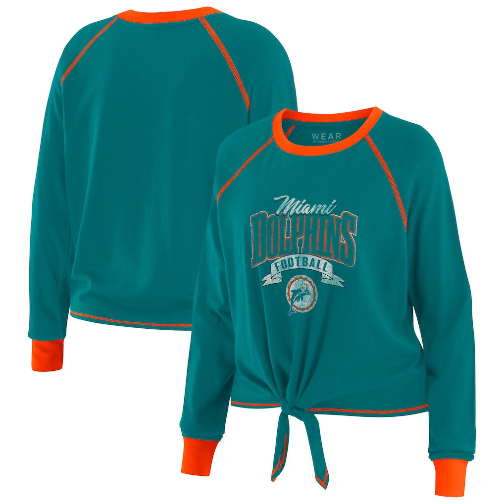 Miami Dolphins  WEAR by Erin Andrews Women's Plus Size Tie-Front Long Sleeve Top