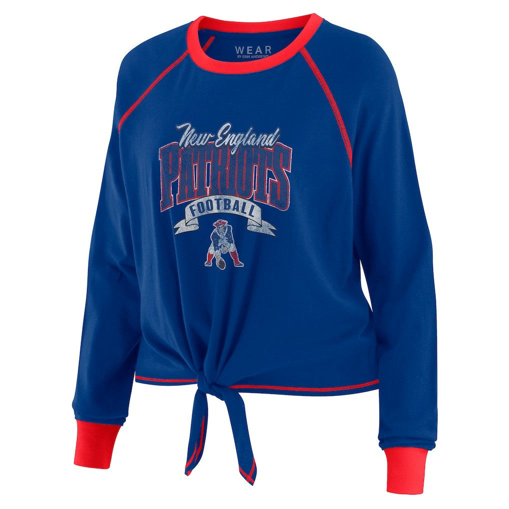New England Patriots  WEAR by Erin Andrews Women's Plus Size Tie-Front Long Sleeve Top