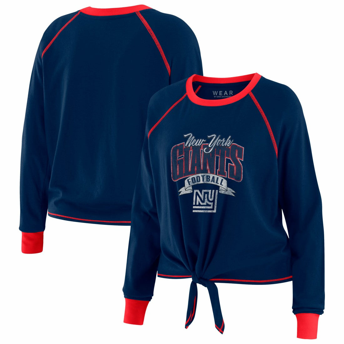 New York Giants  WEAR by Erin Andrews Women's Plus Size Tie-Front Long Sleeve Top