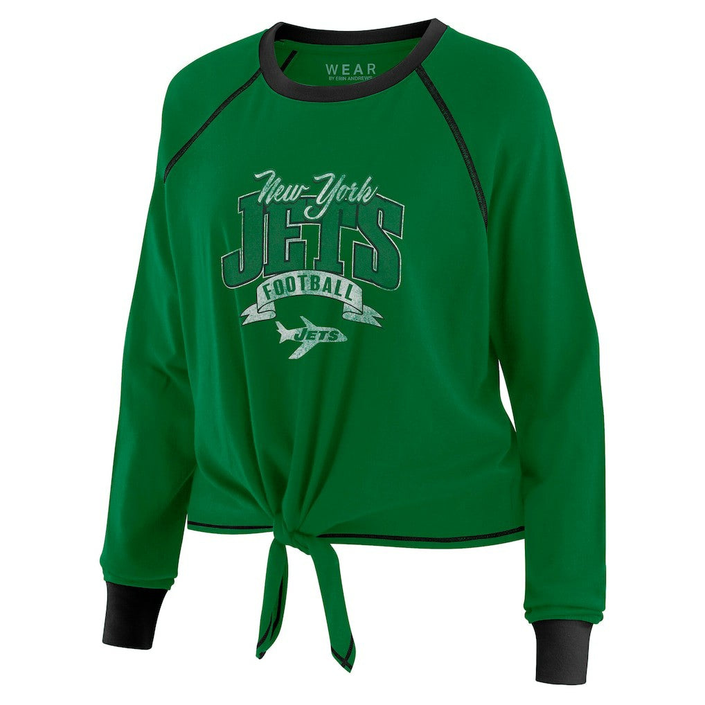 New York Jets  WEAR by Erin Andrews Women's Plus Size Tie-Front Long Sleeve Top