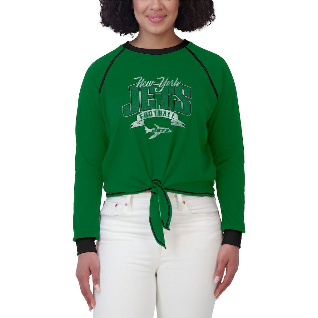 New York Jets  WEAR by Erin Andrews Women's Plus Size Tie-Front Long Sleeve Top