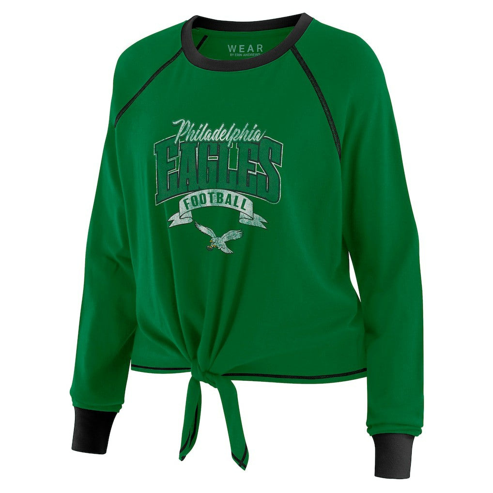Philadelphia Eagles  WEAR by Erin Andrews Women's Plus Size Tie-Front Long Sleeve Top