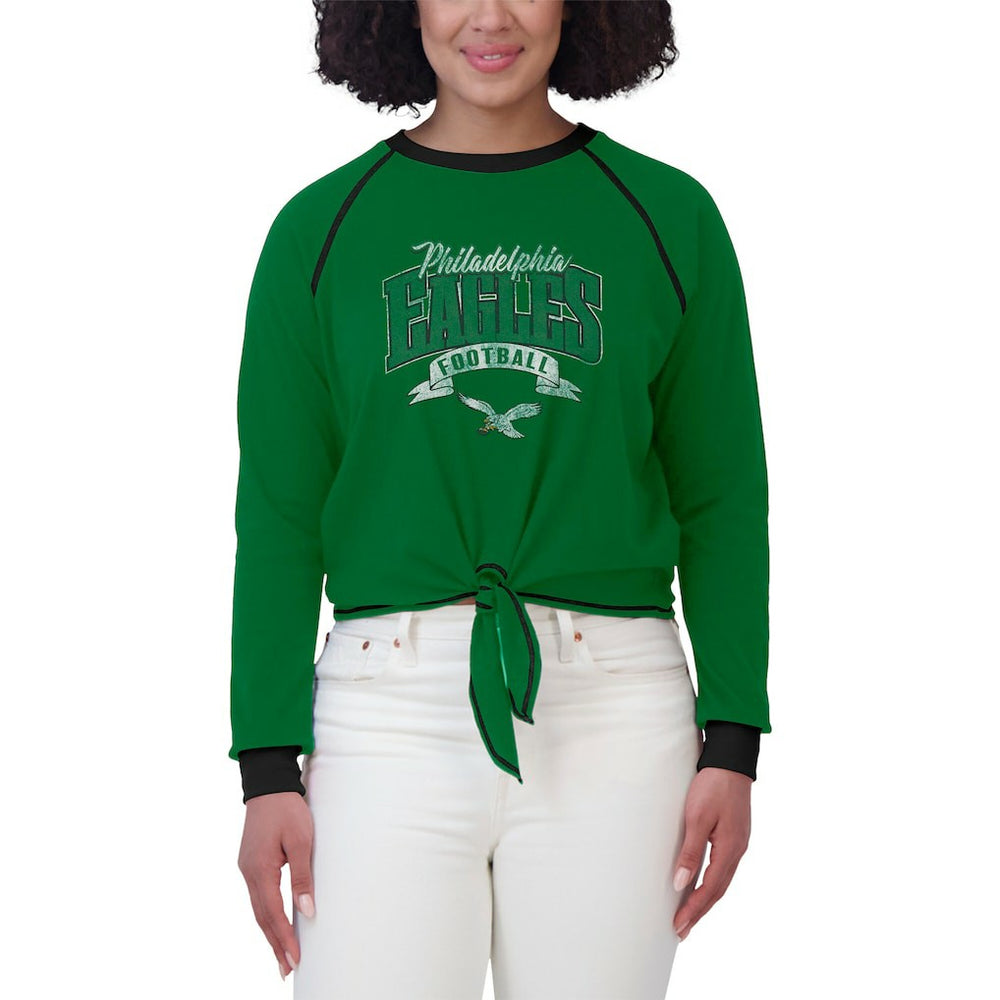 Philadelphia Eagles  WEAR by Erin Andrews Women's Plus Size Tie-Front Long Sleeve Top