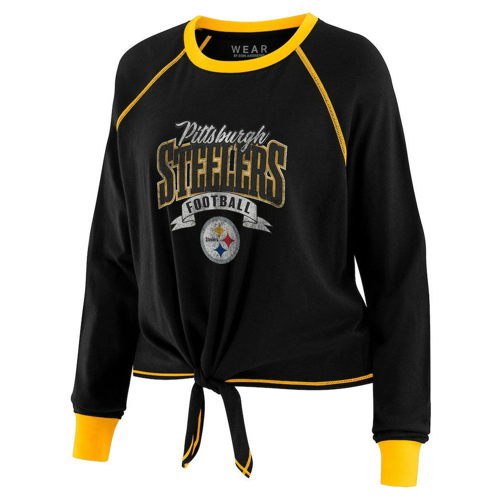 Pittsburgh Steelers  WEAR by Erin Andrews Women's Plus Size Tie-Front Long Sleeve Top